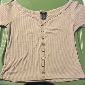 Rue21 Ribbed Button-Down Top in Beige